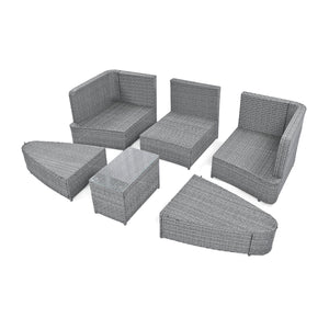 English Elm TOPMAX 6-Piece Patio Conversation Sofa Set with Modular Seating, Thick Cushions & Tempered Glass Table Beige SP100020AAA