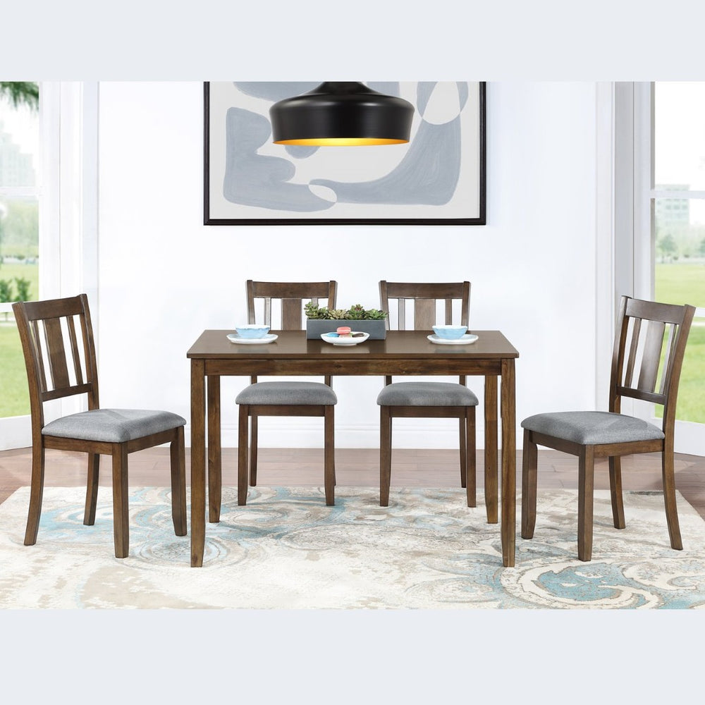 English Elm 5 Piece Mid-century Dining Set Acacia Wood Table Linen Upholstered Chairs Walnut W1998S00019