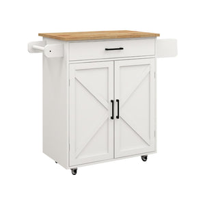 English Elm Kitchen Rolling Island Cart with Rubber Wood Top Towel Rack and Adjustable Shelves W282108546