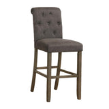 Linen Upholstered Bar Stools (Set of 2) - Grey/Rustic Brown, Button Tufted, Tall Backrest