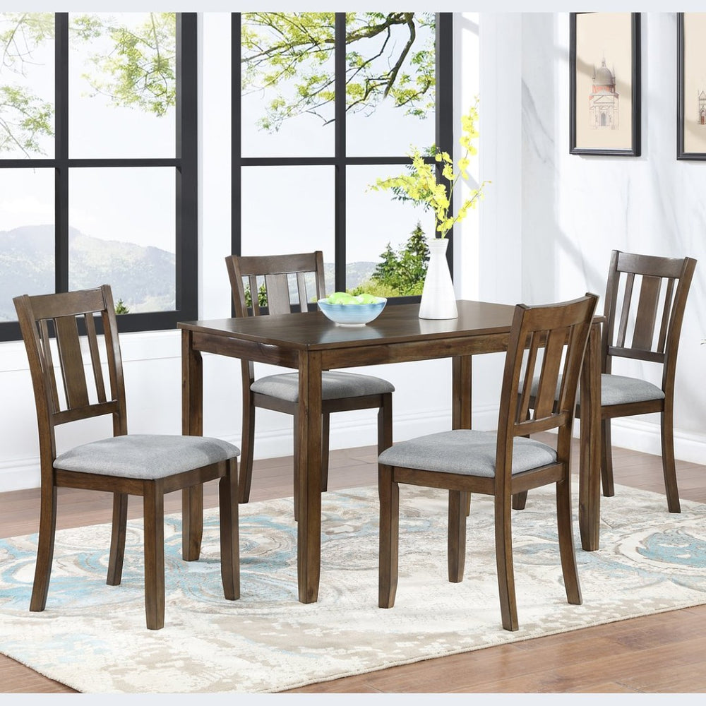 English Elm 5 Piece Mid-century Dining Set Acacia Wood Table Linen Upholstered Chairs Walnut W1998S00019