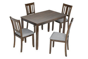 English Elm 5 Piece Mid-century Dining Set Acacia Wood Table Linen Upholstered Chairs Walnut W1998S00019
