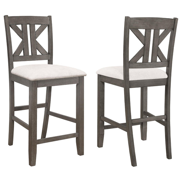 English Elm Barn Grey Counter Height Stool Set of 2 — Rustic Barn Grey Frame, Light Khaki Upholstered Seat, Comfortable Casual Seating B062P153498