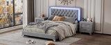 English Elm 3-Pieces Bedroom Sets,Queen Size Upholstered Platform Bed With Led Lights and Two Nightstands-Gray