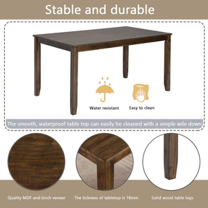 English Elm 6 Piece Walnut Dining Set - Modern Rectangular Table With Upholstered Chairs & Versatile Bench W1998S00011