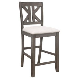 English Elm Barn Grey Counter Height Stool Set of 2 — Rustic Barn Grey Frame, Light Khaki Upholstered Seat, Comfortable Casual Seating B062P153498