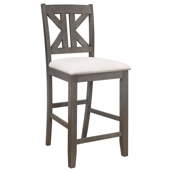 English Elm Barn Grey Counter Height Stool Set of 2 — Rustic Barn Grey Frame, Light Khaki Upholstered Seat, Comfortable Casual Seating B062P153498