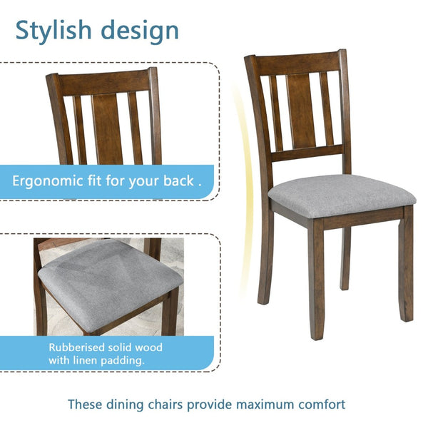 English Elm 5 Piece Mid-century Dining Set Acacia Wood Table Linen Upholstered Chairs Walnut W1998S00019
