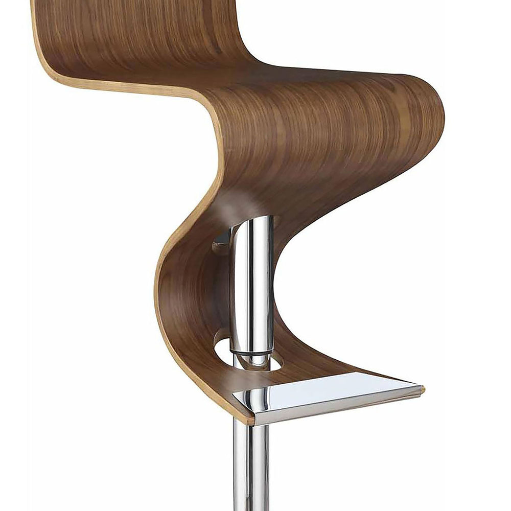 English Elm Walnut S-Shaped Adjustable Bar Stool with Chrome Frame, Bentwood Seat, 375 lb Capacity, Modern Flair B062P153511