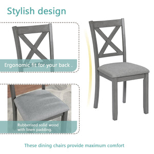 English Elm Elegant 5-Piece Solid Wood Dining Table Set With 4 Upholstered Chairs For Modern Dining Spaces W1998S00020