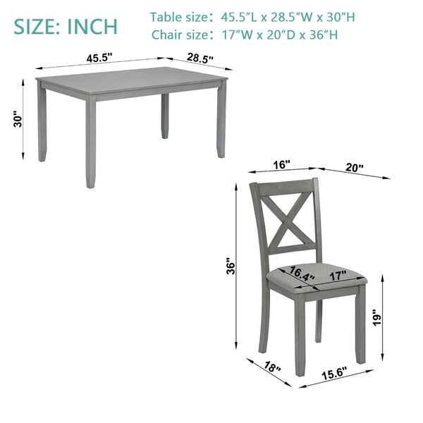 English Elm Wooden 5 Piece Dining Set Birch Veneer Table X-back Chairs for Small Spaces W1998S00012