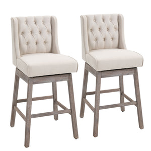 English Elm Bar Height Vintage Button-Tufted Swivel Bar Stools Set of 2, 30" Seat, Solid Wood Footrests, Beige W2225P153958