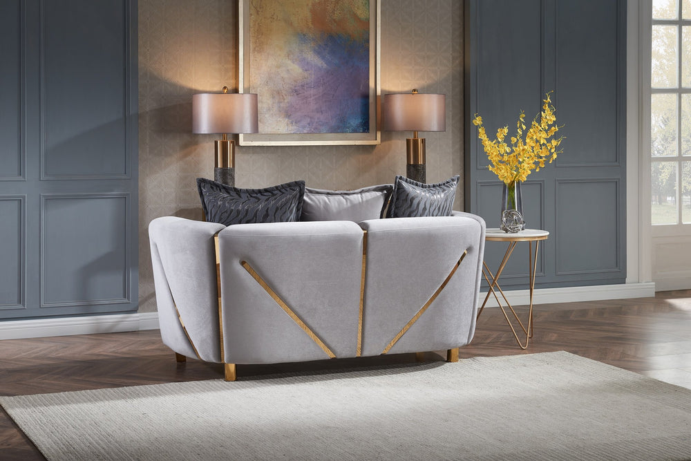 English Elm Thick Chanelle Loveseat with Gold-Finish Solid Wood Frame, Plush Velvet Upholstery for Two, Gray Plush B009P153974