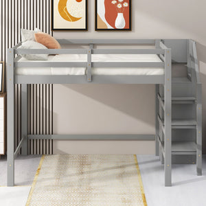 English Elm Full Full Size Loft Bed with Built-In Wardrobe, Staircase Storage and Space-Saving Design for Small Rooms Gray SM000527AAE-1