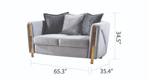 English Elm Thick Chanelle Loveseat with Gold-Finish Solid Wood Frame, Plush Velvet Upholstery for Two, Gray Plush B009P153974