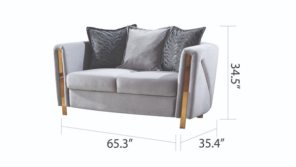 English Elm Thick Chanelle Loveseat with Gold-Finish Solid Wood Frame, Plush Velvet Upholstery for Two, Gray Plush B009P153974