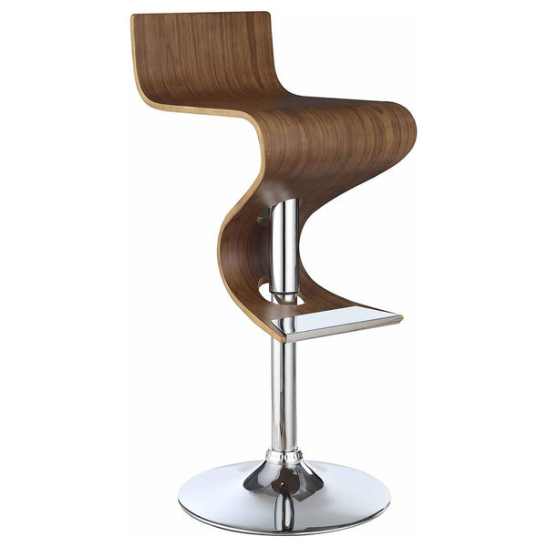 English Elm Walnut S-Shaped Adjustable Bar Stool with Chrome Frame, Bentwood Seat, 375 lb Capacity, Modern Flair B062P153511