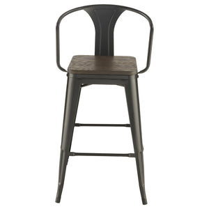 English Elm Dark Elm Industrial Bar Stool Set of 2 — Matte Black Metal Frame, Elm Wood Seat, 41.5"H Durable Stylish Seating B062P153516