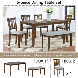 English Elm 6 Piece Walnut Dining Set - Modern Rectangular Table With Upholstered Chairs & Versatile Bench W1998S00011