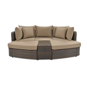 English Elm TOPMAX 6-Piece Patio Conversation Sofa Set with Modular Seating, Thick Cushions & Tempered Glass Table Brown SP100020AAE
