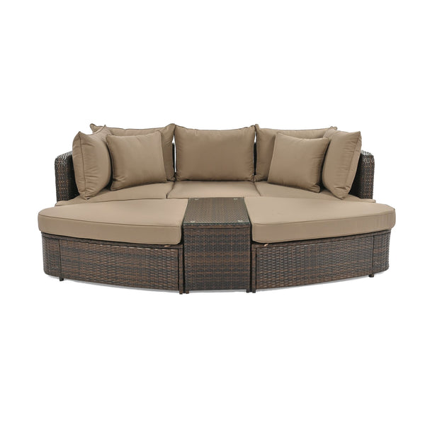 English Elm TOPMAX 6-Piece Patio Conversation Sofa Set with Modular Seating, Thick Cushions & Tempered Glass Table Brown SP100020AAE