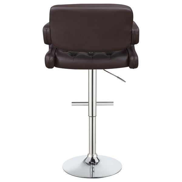 English Elm Brown Tufted Adjustable Bar Stool with Armrests, Chrome Base, Faux Leather Comfort for Entertaining B062P153486