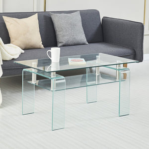 English Elm Rectangle Two Tier Tempered Glass Coffee Table Modern Living Room Center Piece W1718P153989