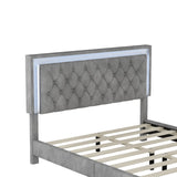 English Elm Queen Size Upholstered Bed Frame With Led Lights,Modern Velvet Platform Bed With Tufted Headboard,Gray