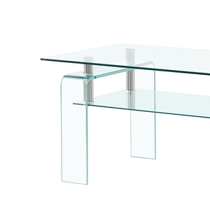 English Elm Rectangle Two Tier Tempered Glass Coffee Table Modern Living Room Center Piece W1718P153989