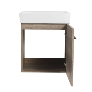 English Elm 18 inch Wall-Mounted Vanity with Ceramic Sink Top, Eco Plywood Cabinet, Dual Handles, Sleek Minimalist Design W999P149895