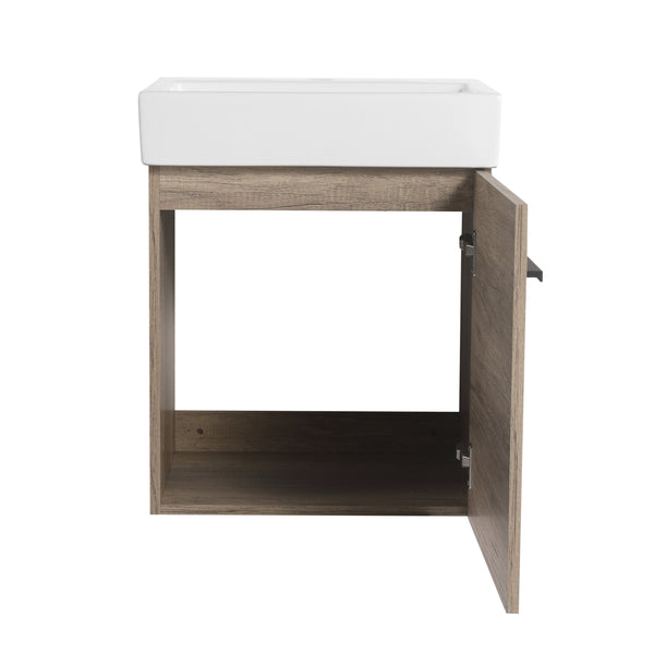 English Elm 18 inch Wall-Mounted Vanity with Ceramic Sink Top, Eco Plywood Cabinet, Dual Handles, Sleek Minimalist Design W999P149895