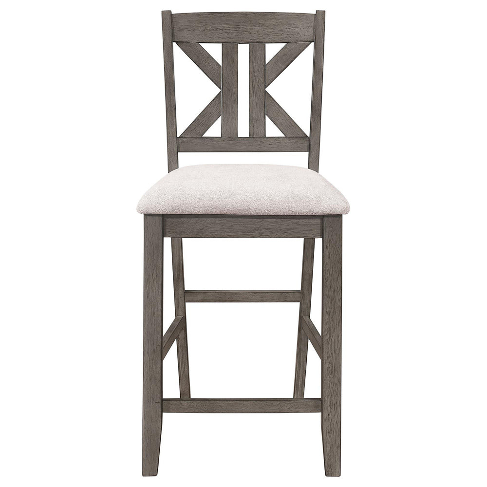 English Elm Barn Grey Counter Height Stool Set of 2 — Rustic Barn Grey Frame, Light Khaki Upholstered Seat, Comfortable Casual Seating B062P153498