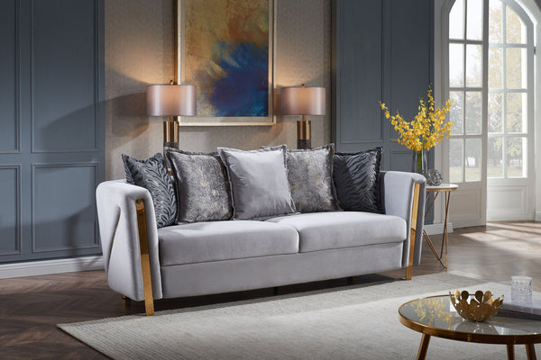 English Elm Chanelle Luxe Velvet 3-Seater Sofa with Gold-Finish Solid Wood Frame — Elegant Gray Seating Charm B009P153973