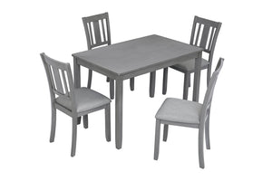 English Elm 5 Piece Rectangular Acacia Wood Dining Set with Linen Upholstered Chairs for Kitchen W1998S00015