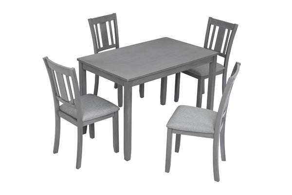 English Elm 5 Piece Rectangular Acacia Wood Dining Set with Linen Upholstered Chairs for Kitchen W1998S00015