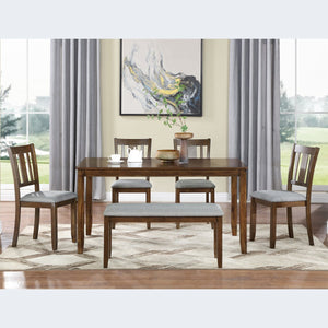 English Elm 6 Piece Walnut Dining Set - Modern Rectangular Table With Upholstered Chairs & Versatile Bench W1998S00011