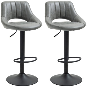 English Elm Bar Stools Set of 2 Gray PU Leather Swivel Bar Height Stools with Tufted Cushion, Adjustable, Heavy Round Base and Footrest for Kitchen Counter (33.5-41.75" H) W2225P153956