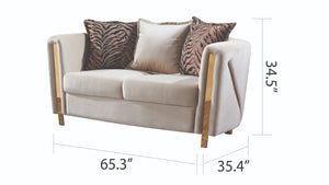 English Elm Thick Chanelle Loveseat in Gold-Finished Solid Wood Frame, Sumptuous Beige Velvet Seating for Two (98) B009P153971