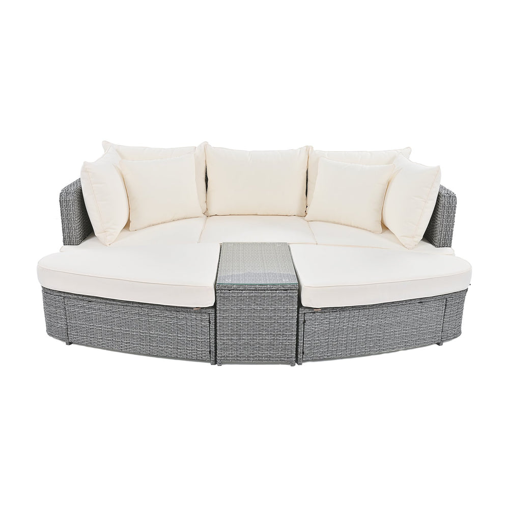 English Elm TOPMAX 6-Piece Patio Conversation Sofa Set with Modular Seating, Thick Cushions & Tempered Glass Table Beige SP100020AAA