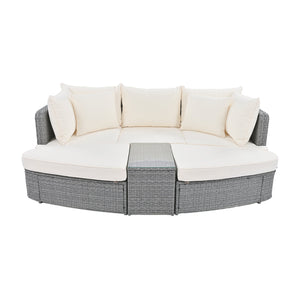 English Elm TOPMAX 6-Piece Patio Conversation Sofa Set with Modular Seating, Thick Cushions & Tempered Glass Table Beige SP100020AAA