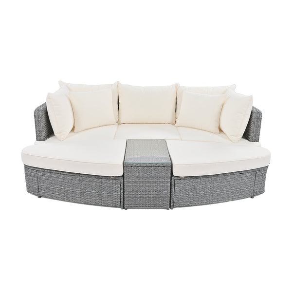 English Elm TOPMAX 6-Piece Patio Conversation Sofa Set with Modular Seating, Thick Cushions & Tempered Glass Table Beige SP100020AAA