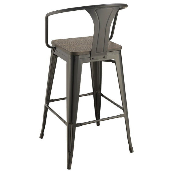English Elm Dark Elm Industrial Bar Stool Set of 2 — Matte Black Metal Frame, Elm Wood Seat, 41.5"H Durable Stylish Seating B062P153516