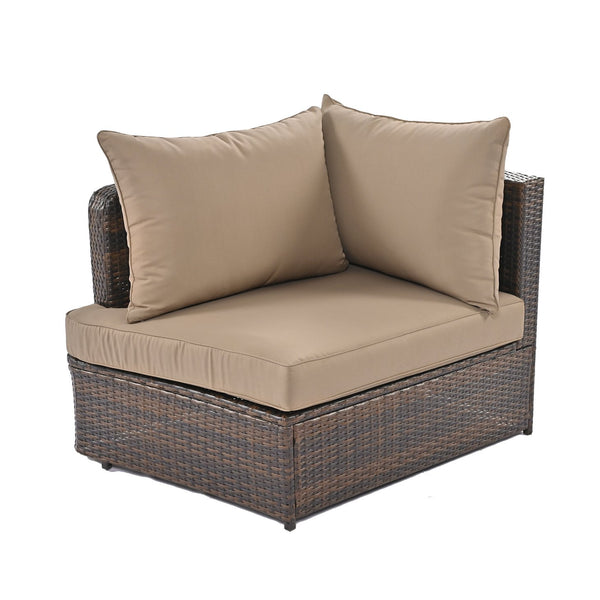 English Elm TOPMAX 6-Piece Patio Conversation Sofa Set with Modular Seating, Thick Cushions & Tempered Glass Table Brown SP100020AAE