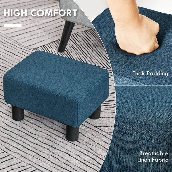English Elm Ottoman Linen Cube Footrest Blue — Small Padded 24D Sponge Stool, Lightweight Seat & 220lb Capacity W2225P153954