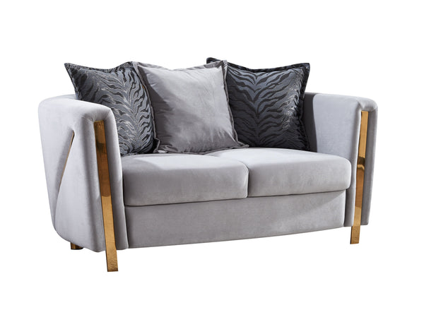English Elm Thick Chanelle Loveseat with Gold-Finish Solid Wood Frame, Plush Velvet Upholstery for Two, Gray Plush B009P153974