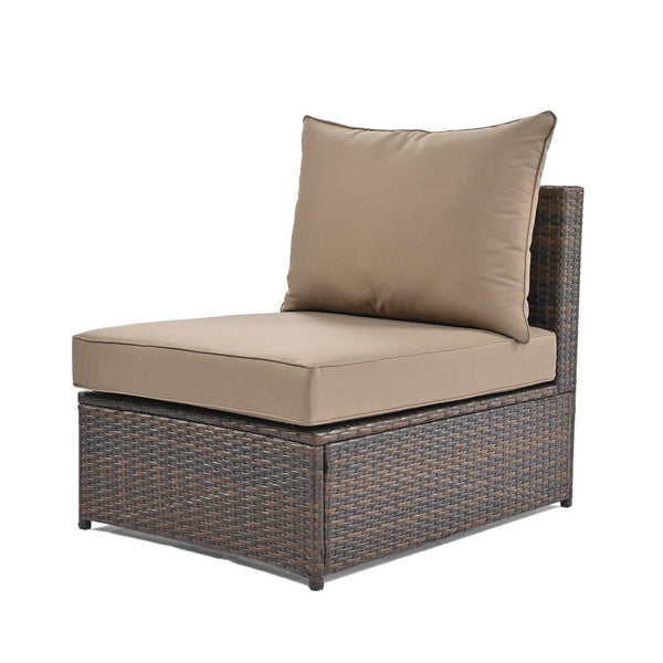 English Elm TOPMAX 6-Piece Patio Conversation Sofa Set with Modular Seating, Thick Cushions & Tempered Glass Table Brown SP100020AAE