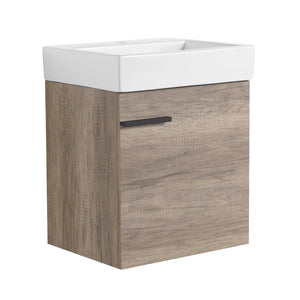 English Elm 18 inch Wall-Mounted Vanity with Ceramic Sink Top, Eco Plywood Cabinet, Dual Handles, Sleek Minimalist Design W999P149895