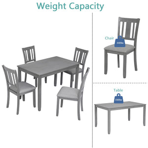 English Elm 5 Piece Rectangular Acacia Wood Dining Set with Linen Upholstered Chairs for Kitchen W1998S00015