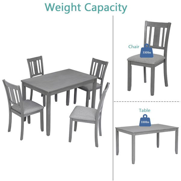 English Elm 5 Piece Rectangular Acacia Wood Dining Set with Linen Upholstered Chairs for Kitchen W1998S00015