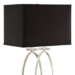 English Elm Brushed Brushed Nickel and Black Rectangular Shade Accent Lamp with Sleek Oval Base and 3-Way Dimmer B062P153480
